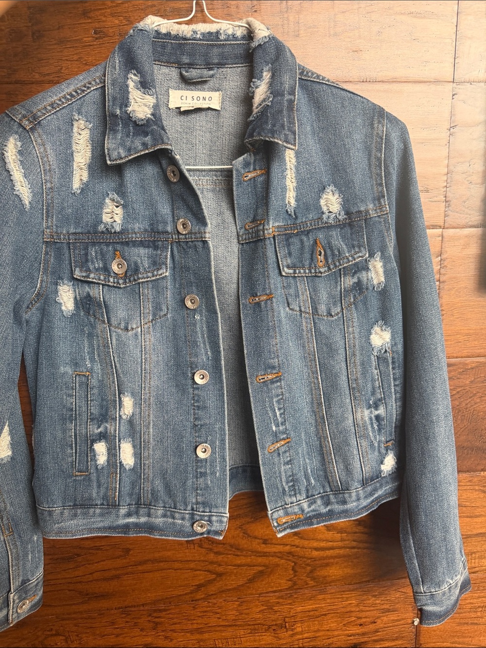 Ci Sono Medium Blue Distressed Denim Jacket